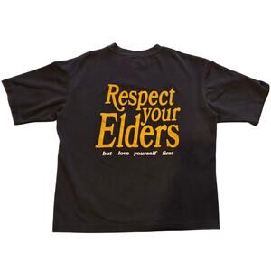 Uniqlo U Descendant Respect Your Elders Graphic Boxy T-Shirt Mens Medium Gray